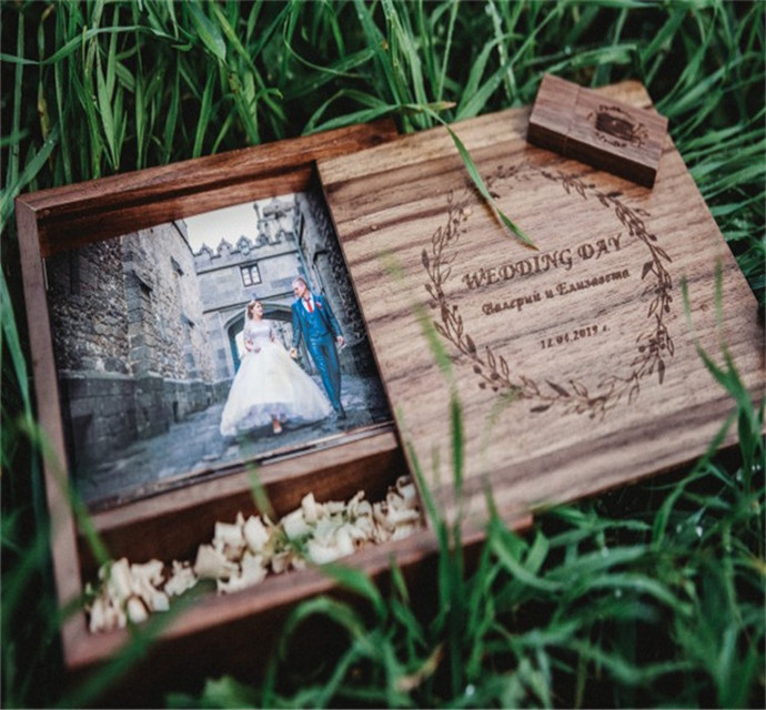 Wood usb flash drive+ wood phot box