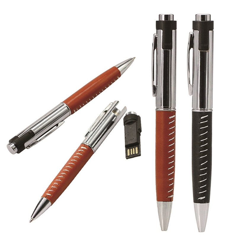 Pu leather metal pen usb flash drive