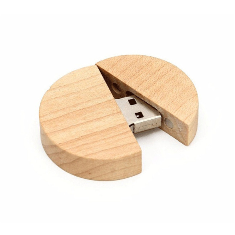 Round small wooden usb memory drive