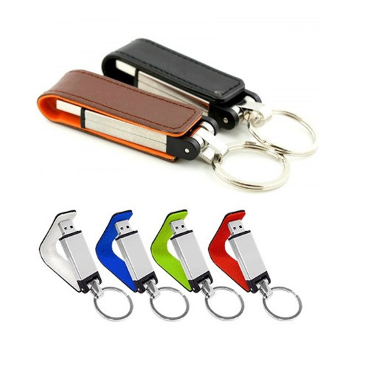 Leather Flip magnetic usb flash drive with key ring