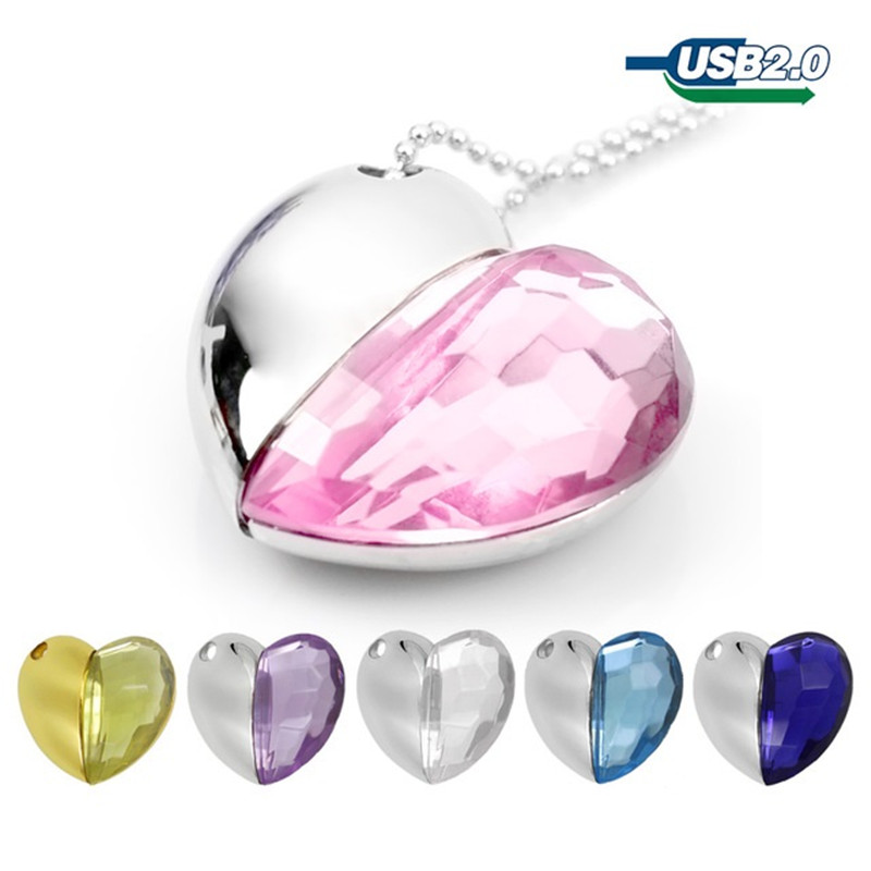 Crystal heart metal heart usb flash drive