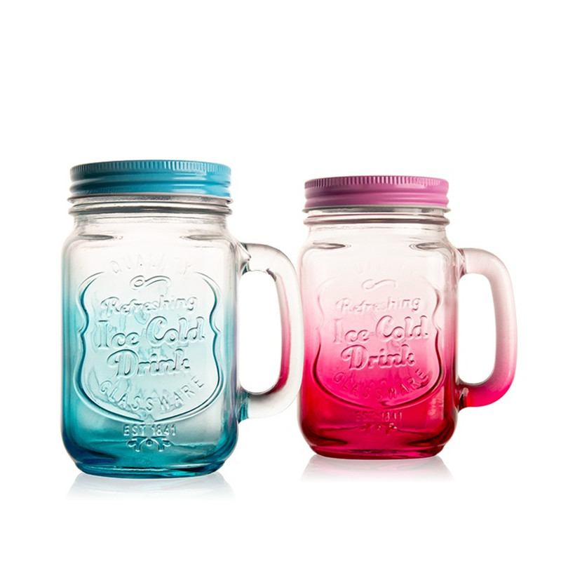 Gradient color glass cup with straw